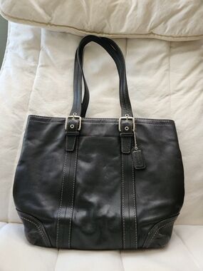Coach Black Leather Tote with Buckle Straps